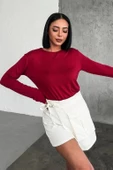 Rahat Ve Şık Uzun Kollu Bisiklet Yaka Likralı Viskon Penye Body Bordo - 1