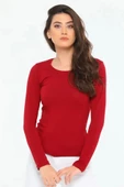 Rahat Ve Şık Uzun Kollu Bisiklet Yaka Likralı Viskon Penye Body Bordo - 3