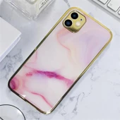 İphone 11 Marble Parlak Mermer Desenli Cam Kare Telefon Kılıfı thumbnail 1