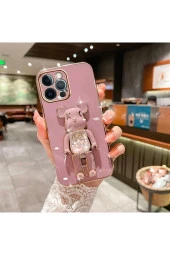 İphone 14 Plus Glossy Yumuşak Ayıcıklı Boncuklu Stantlı Kapak thumbnail 3