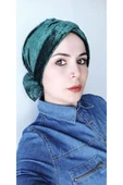 Kadın Kadife Fiyonklu Bone Zümrüt - 2