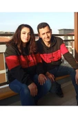 Sevgili Kombini Kapşonlu Çift Sweatshirt Kırmızı Şerit - 3