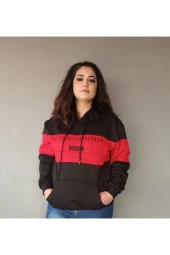 Sevgili Kombini Kapşonlu Çift Sweatshirt Kırmızı Şerit - 4