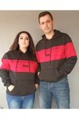 Sevgili Kombini Kapşonlu Çift Sweatshirt Kırmızı Şerit - 1