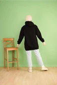 Kadın Oversize Sweatshirt Kapşonlu 3 Iplik Siyah - 2