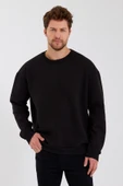 Unisex Üç Iplik Triko Oversize Bisiklet Yaka Siyah - 1
