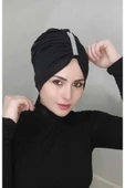 Kadın Trend Bone Büzgülü Taş Detay Siyah - 2