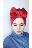 Kadın Bordo Kadife Fiyonklu Bone thumbnail 1