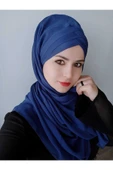 Kadın Tesettür Üç Bantlı Modern Şal Mavi - 1