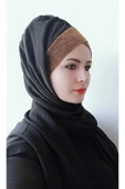 Kadın Tesettür Tek Bantlı Simli Hazır Trend Şal Siyaha Bakır thumbnail 3
