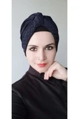 Kadın Lacivert Tesettür İnci Düğüm Bone - 1