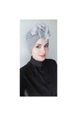Kadın Tesettür Şerit Detay Çift Taraflı Bone Gri thumbnail 1