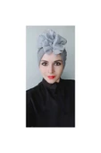 Kadın Tesettür Şerit Detay Çift Taraflı Bone Gri thumbnail 2