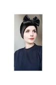 Kadın Tesettür Kadife Fiyonklu Bone Siyah - 1
