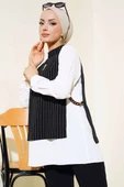 Yanları Aksesuarlı Çizgili Takım Siyah - 2