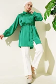 Bel İpli Omuz Büzgülü Gömlek Yeşil thumbnail 2