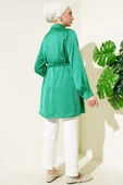 Bel İpli Omuz Büzgülü Gömlek Yeşil thumbnail 3