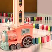 Minio Baby - Işıklı Sesli Domino Tren - Otomatik Domino Dizilimi - Eğitici Oyuncak - Pembe - 1