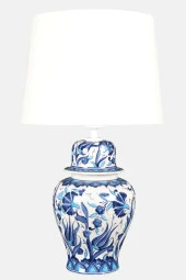qdec Bleu Blanc Şah Vazo Abajur Turkuaz Lale Karanfil Beyaz - 1