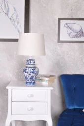 qdec Bleu Blanc Şah Vazo Abajur Turkuaz Lale Karanfil Beyaz - 2