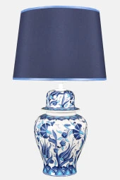 qdec Bleu Blanc Şah Vazo Abajur Turkuaz Lale Karanfil Mavi - 1