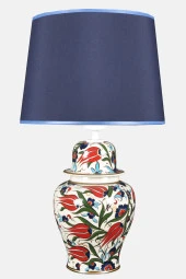 qdec Bleu Blanc Şah Vazo Abajur Lale Yaldız Mavi - 1