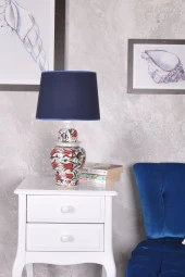 qdec Bleu Blanc Şah Vazo Abajur Lale Yaldız Mavi - 2