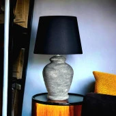 Qdec Vintage Seramik Abajur Rustik Modern Gri - Siyah - 1