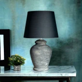 Qdec Vintage Seramik Abajur Rustik Modern Gri - Siyah - 4