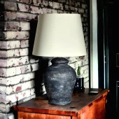 Qdec Vintage Seramik Abajur Rustik Antik Siyah - Ekru - 1