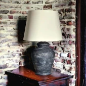 Qdec Vintage Seramik Abajur Rustik Antik Siyah - Ekru - 4