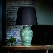 Qdec Vintage Seramik Abajur Rustik Antik Yeşil - Siyah - 1