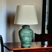 Qdec Vintage Seramik Abajur Rustik Antik Yeşil - Ekru - 2