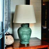 Qdec Vintage Seramik Abajur Rustik Antik Yeşil - Ekru - 4