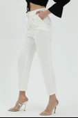 Yüksek Bel Önü Pileli Havuç Pantolon - Ekru thumbnail 4