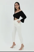 Yüksek Bel Önü Pileli Havuç Pantolon - Ekru thumbnail 1