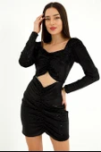 Zincir Detay Önü Büzgülü Kadın Mini Elbise - Siyah thumbnail 8