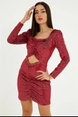 Zincir Detay Önü Büzgülü Kadın Mini Elbise - Kırmızı thumbnail 6