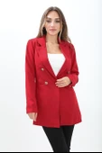 Omuzları Vatkalı Önü Çıtçıtlı Atlas Kumaş Kadın Blazer Ceket - Kırmızı - 3
