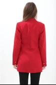 Omuzları Vatkalı Önü Çıtçıtlı Atlas Kumaş Kadın Blazer Ceket - Kırmızı - 6