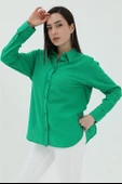 Uzun Kol Oversize Basic Gömlek - Yeşil thumbnail 3