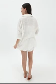 Pamuk Keten Şort Gömlek Kadın İkili Takım - Ekru thumbnail 7