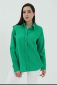 Uzun Kol Oversize Basic Gömlek - Yeşil thumbnail 4