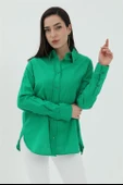 Uzun Kol Oversize Basic Gömlek - Yeşil thumbnail 1