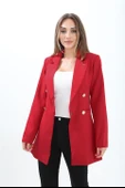 Omuzları Vatkalı Önü Çıtçıtlı Atlas Kumaş Kadın Blazer Ceket - Kırmızı - 4