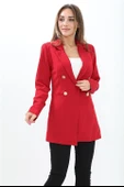 Omuzları Vatkalı Önü Çıtçıtlı Atlas Kumaş Kadın Blazer Ceket - Kırmızı - 1