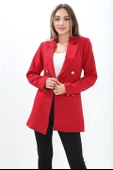 Omuzları Vatkalı Önü Çıtçıtlı Atlas Kumaş Kadın Blazer Ceket - Kırmızı - 2