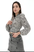 Zebra Desen Düğme Detaylı Bluz - Siyah thumbnail 3
