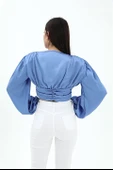 Beli Drapeli Balon Kol Bluz - Mavi thumbnail 4