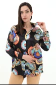 Desenli Saten Gömlek - Siyah thumbnail 1